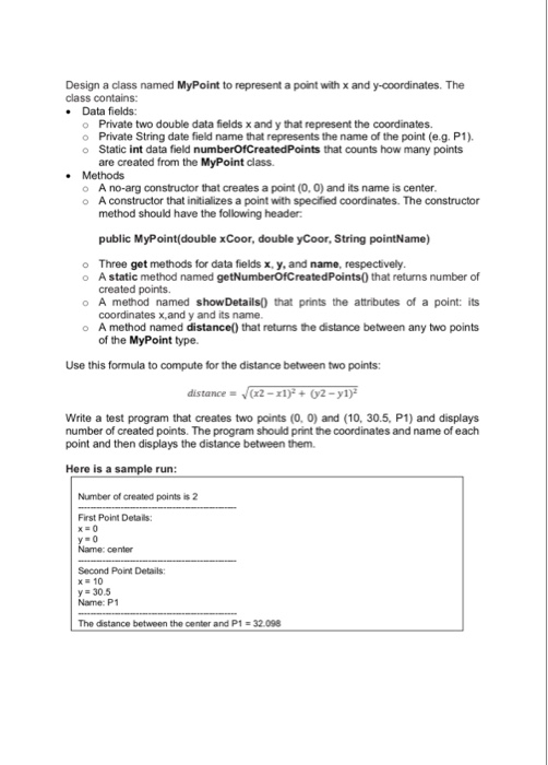  A java program for OOP course Design a class named MyPoint