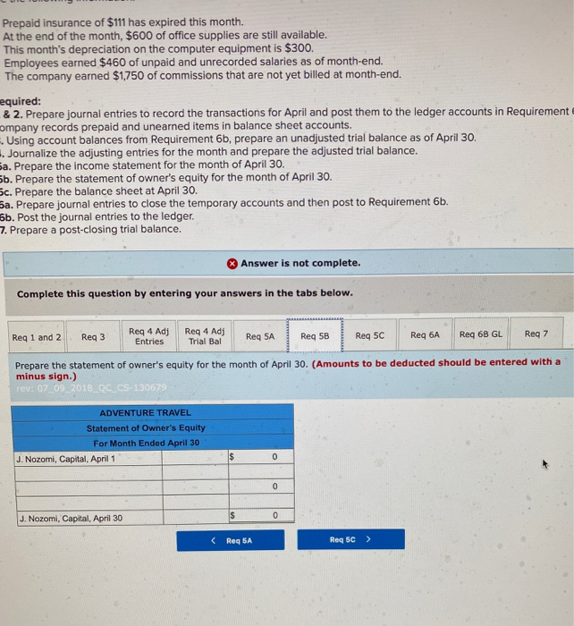 month's (April) rent. 3 The company purchased $1,200 of office supplies for