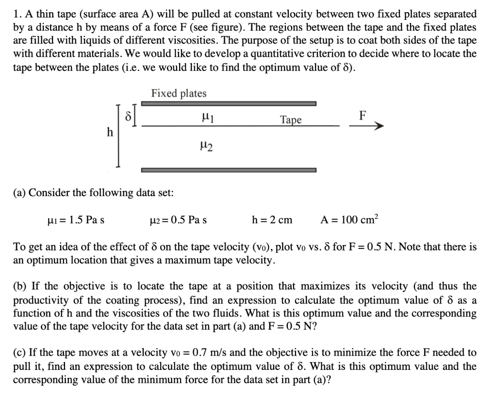  1. A thin tape (surface area A) will be pulled at