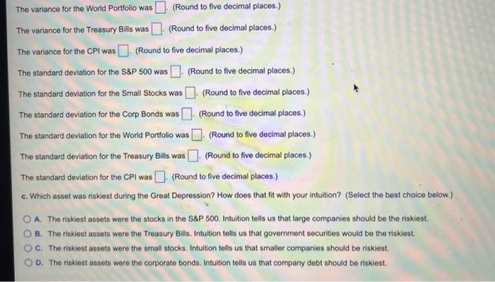 average return for each of the assets from 1929 to 1940 (the