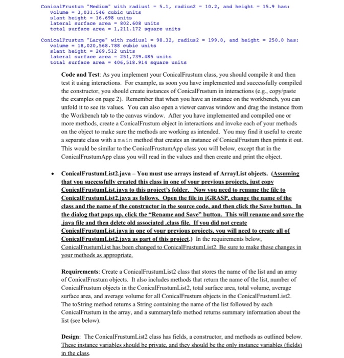 week that is composed of three classes: the first class defines ConicalFrustum