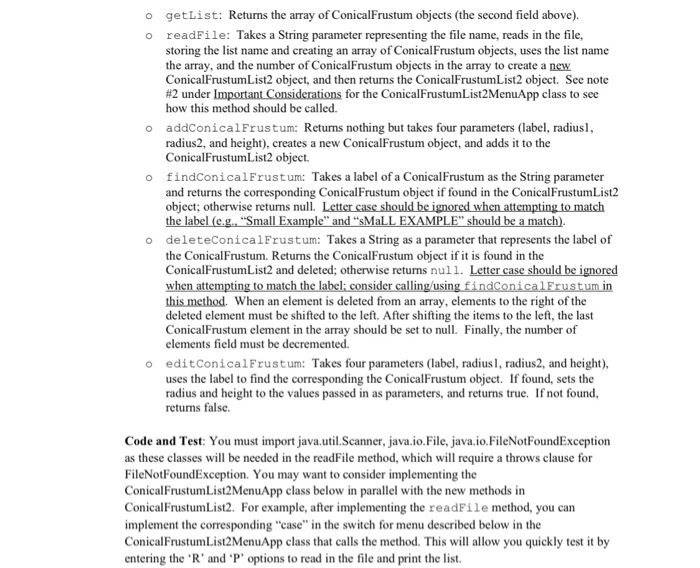 a menu to the user with eight options and implements these: (1)