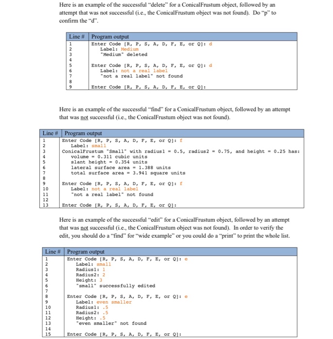 delete a ConicalFrustum object from the ConicalFrustumList2 object, (6) find a ConicalFrustum