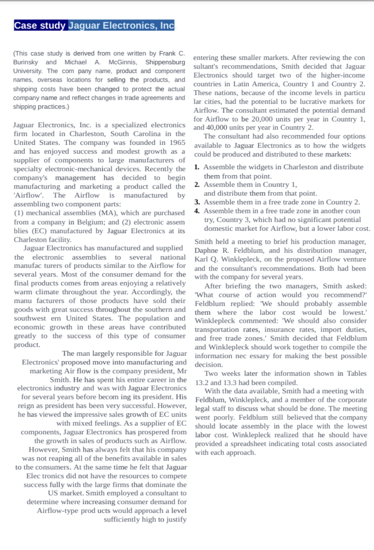  Case Stud Jaqual tlectr OlllCS. Irtc (This case study is derived