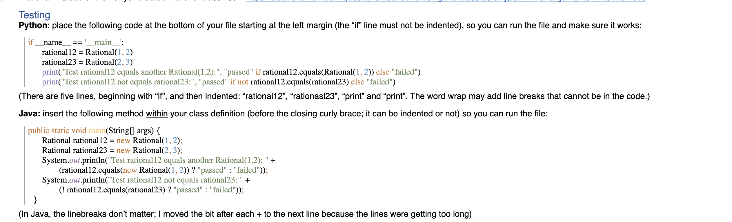 Requirements / specification Create a class named Rational. Follow each language's rules