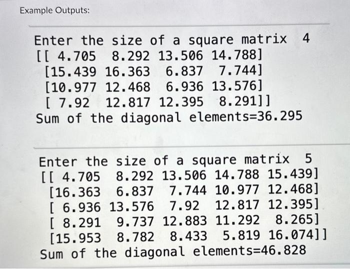 Thank you so much. Write a Python function sum_diagonal( M),where M is