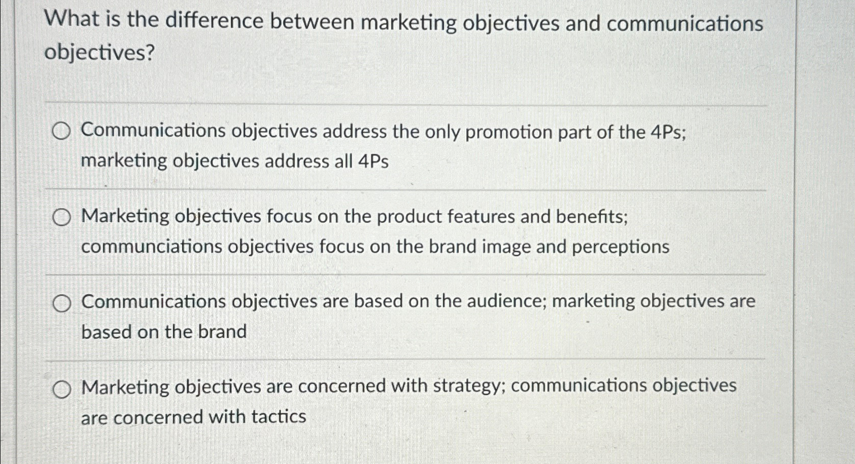  What is the difference between marketing objectives and communications objectives? Communications