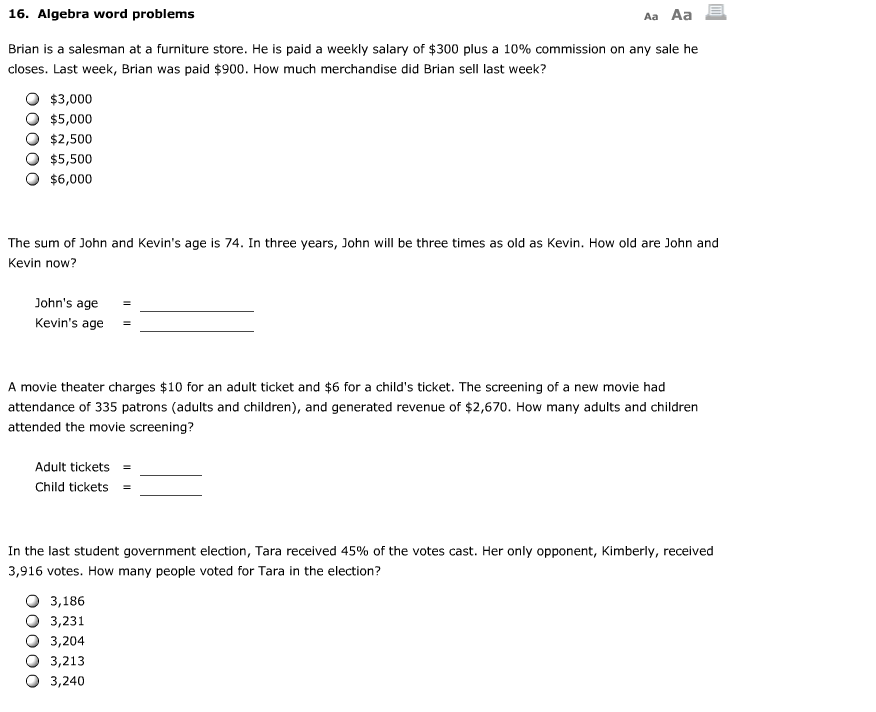 16. Algebra word problems Aa Aa Brian is a salesman at