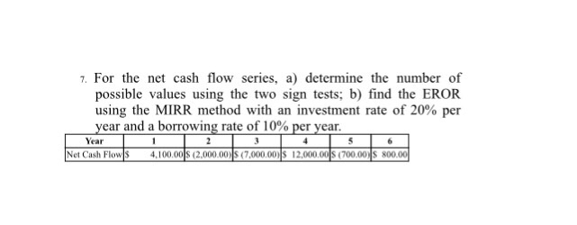 do not use EXCAL 7. For the net cash flow series,