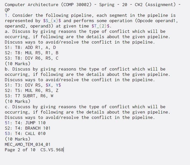  - Computer Architecture (COMP 30002) - Spring - 20 - CW2