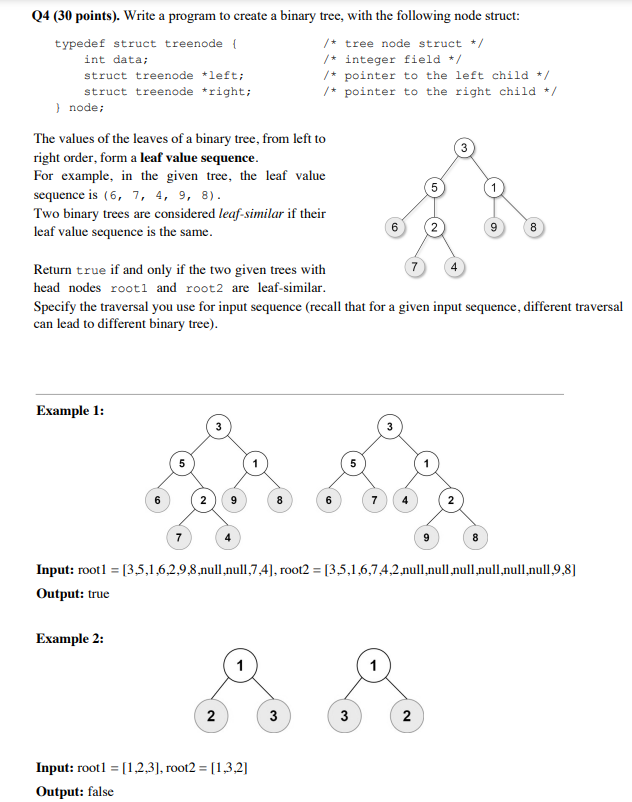  Q4 (30 points). Write a program to create a binary tree,