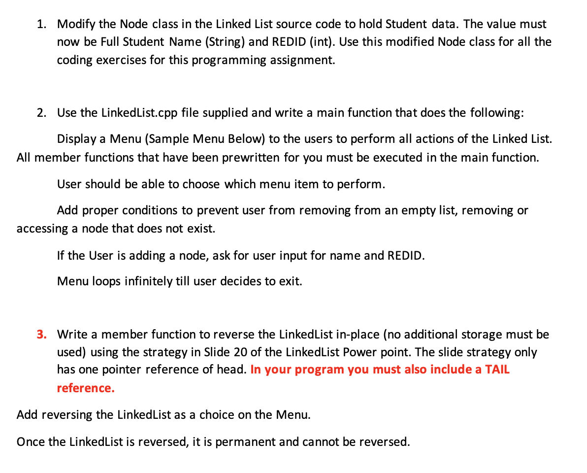  1. Modify the Node class in the Linked List source code