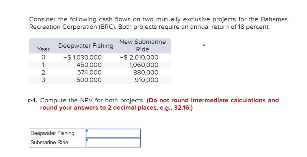  Consider the following cash flows on two mutually exclusive projects for