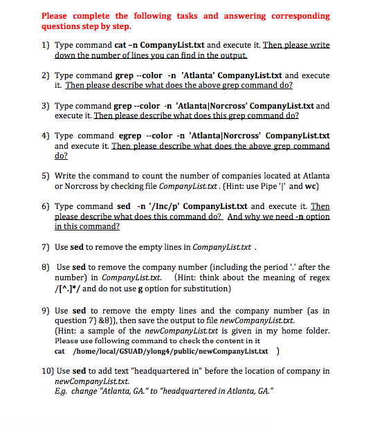 Type command cat -n CompanyList.txt and execute it. Then please write