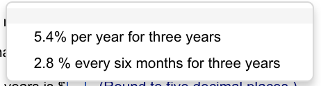 bank account that pays 5.4% per year (EAR) for three years or