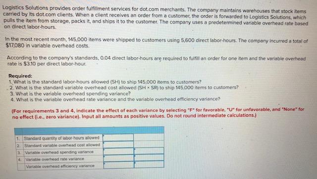  Logistics Solutions provides order fulfillment services for dot.com merchants. The company
