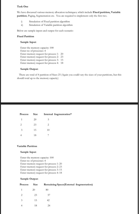  Task One We have discussed various memory allocation techniques whach incladk