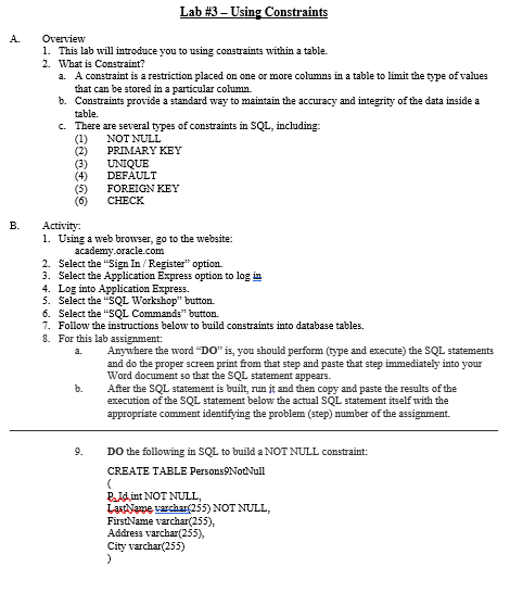 PLEASE HELP I NEED IT. A. Lab #3 - Using Constraints Overview