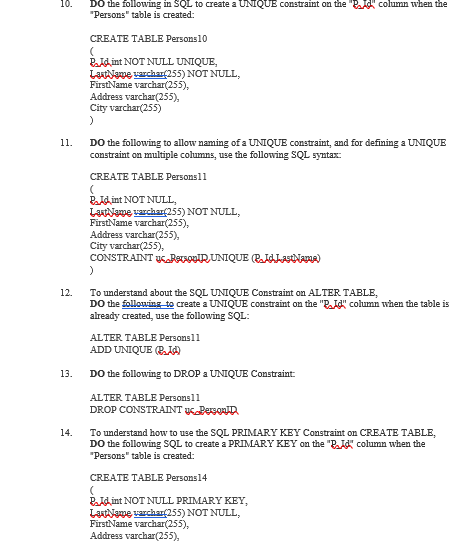 1. This lab will introduce you to using constraints within a table.