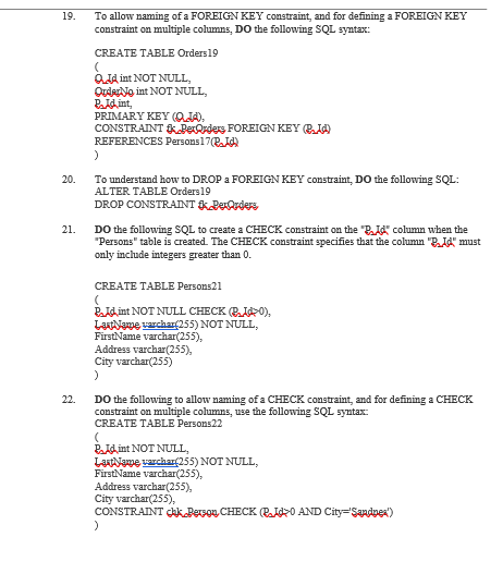one or more columns in a table to limit the type of
