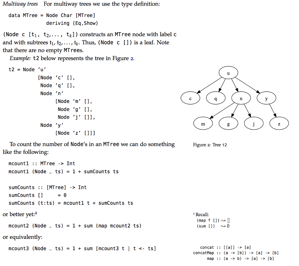  Haskell question second pic is question. Sec Pic(below) Multiway trees For