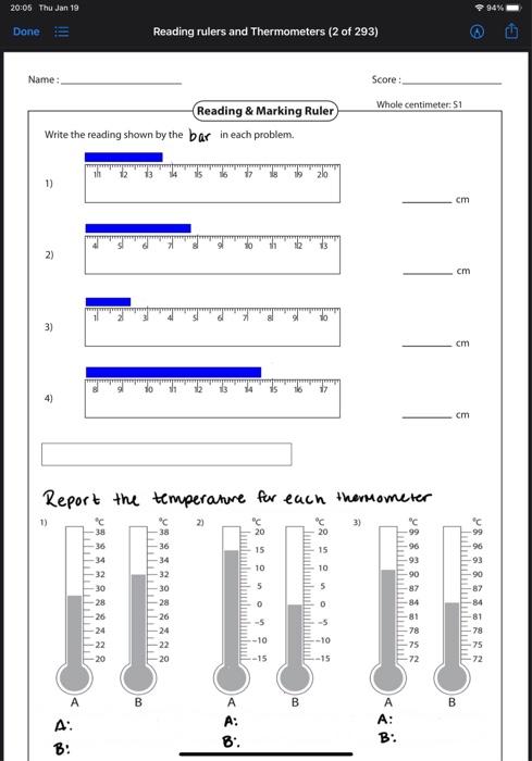  Write the reading shown by the bar in each problem. 1)