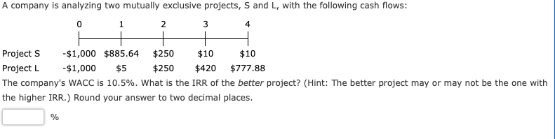 A company is analyzing two mutually exclusive projects, S and L,