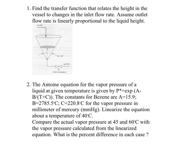 1. Find the transfer function that relates the height in the
