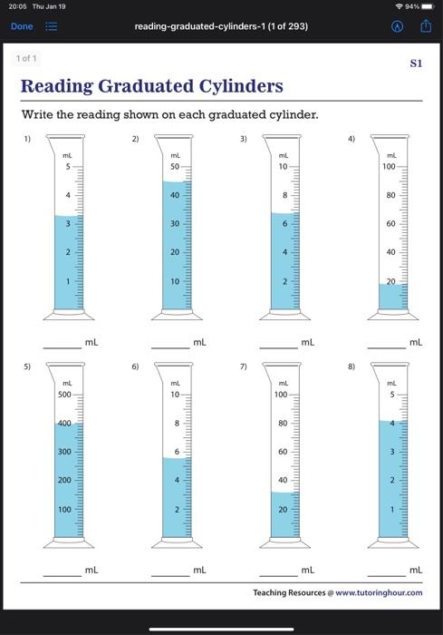 2) 3) 4) Report the temperature for each thermometer Reading Graduated Cylinders