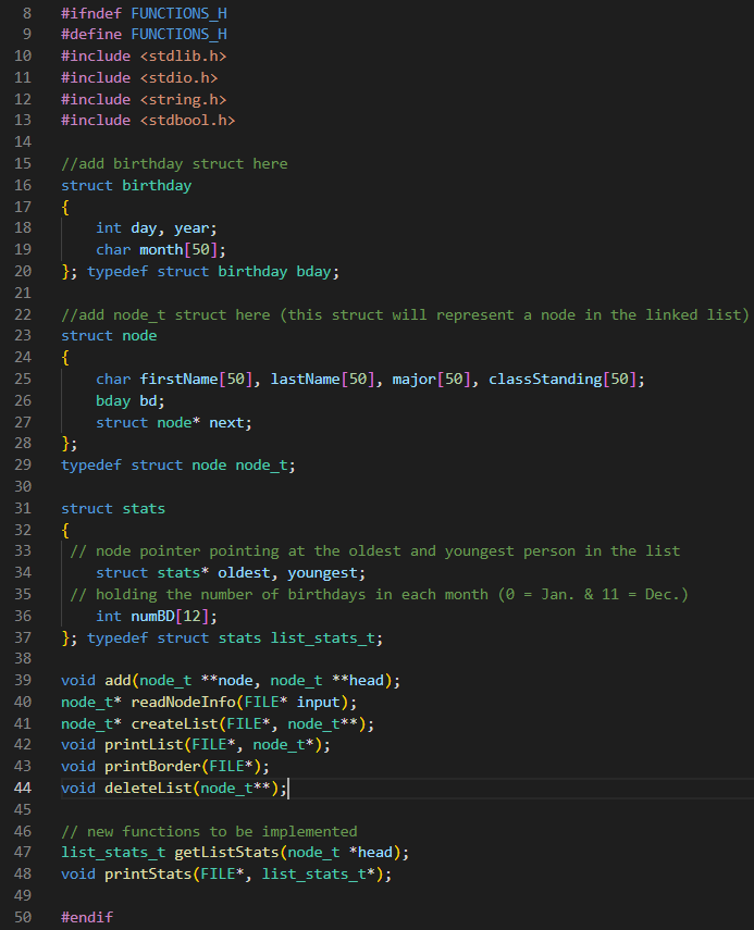 your list and return a populated list_stats struct. This function should iterate