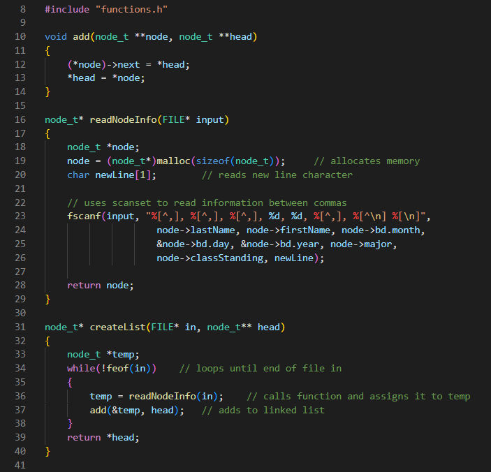 through the linked list and find the oldest person in the list,
