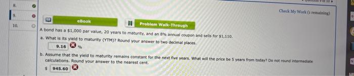  8. Check My Work remaining) 9 10. eBook Problem Walk-Through A