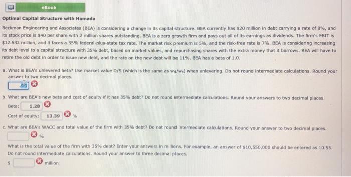  eBook Optimal Capital Structure with Hamada Beckman Engineering and Associates (BEA)