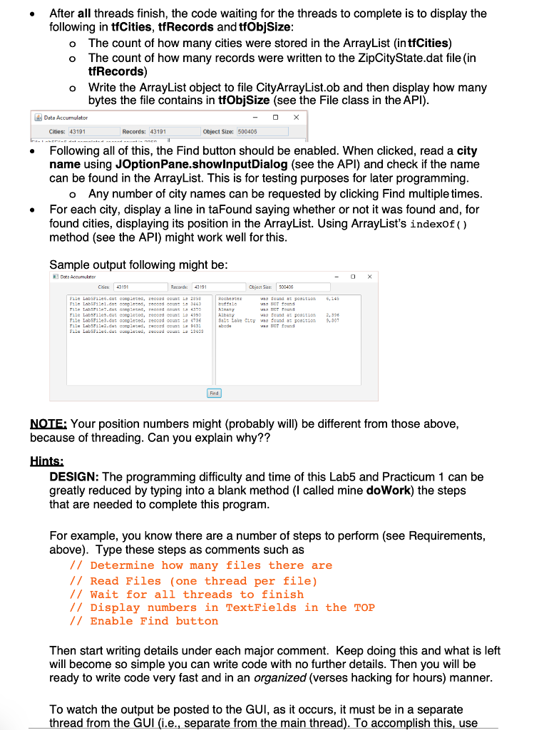 Lab05 - Threads and Binary IO * @author * @version */ public