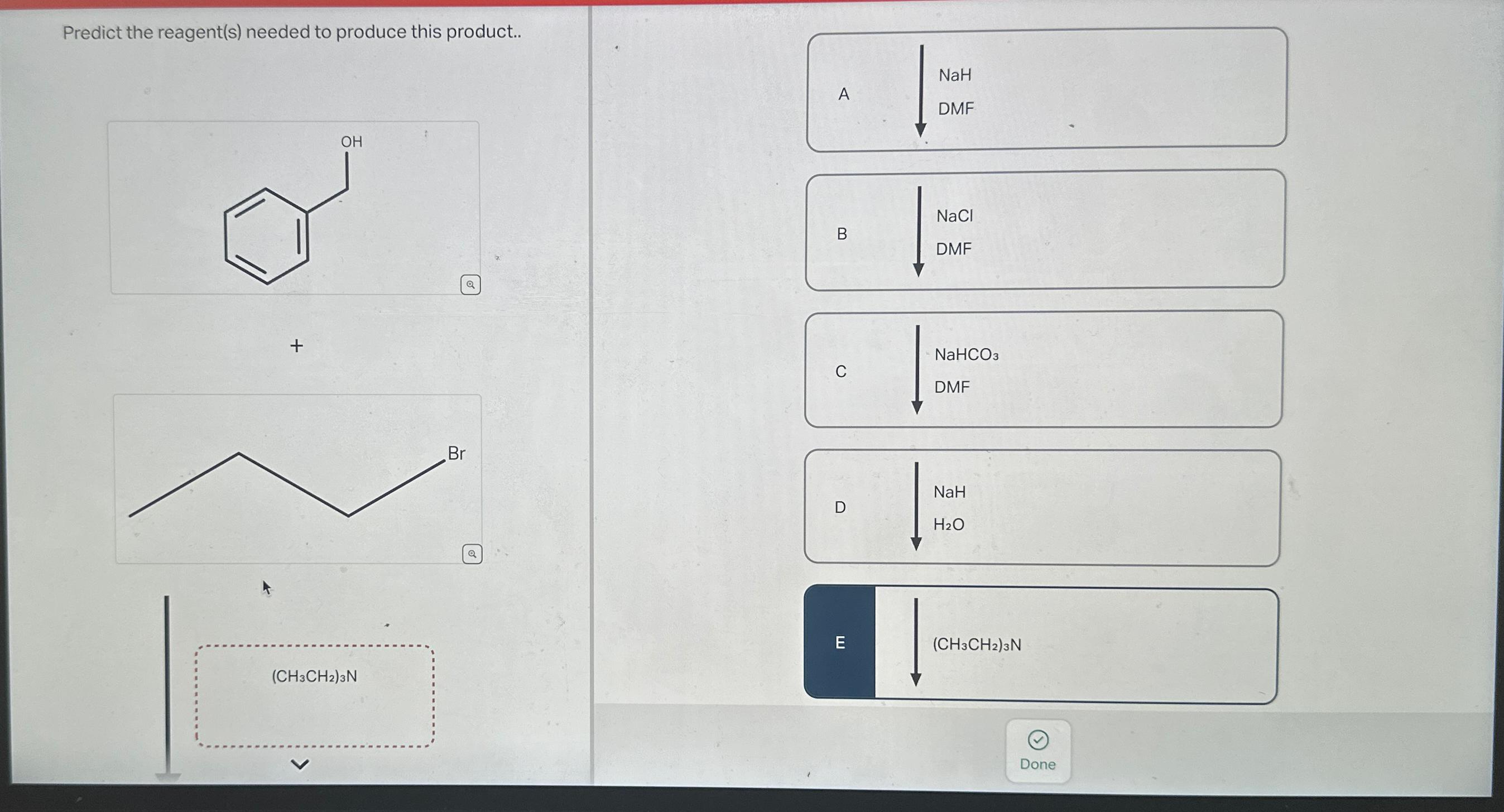  Predict the reagent(s) needed to produce this product.. 