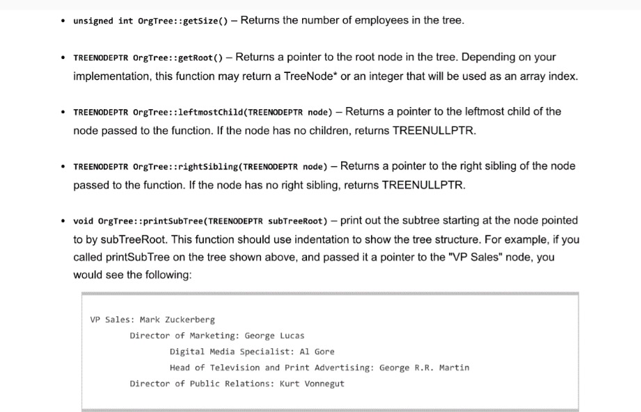 manipulate, and query the organizational chart for a company. The organizational chart