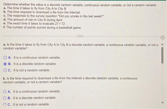  Determine whether the value is a discrete random variable, continuous random