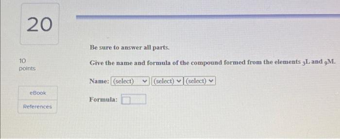 the following anion: periodate. Name: (select) vlacid eBook Formula: References N 18