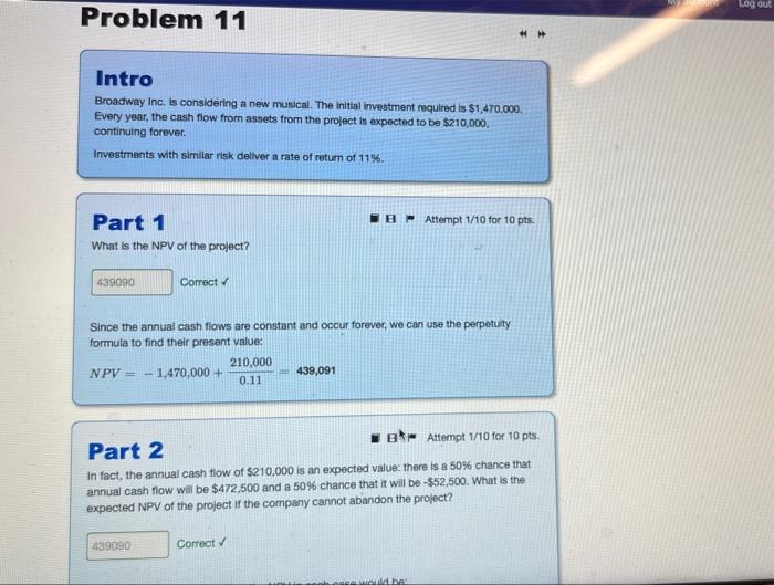  Log out Problem 11 Intro Broadway Inc. is considering a new