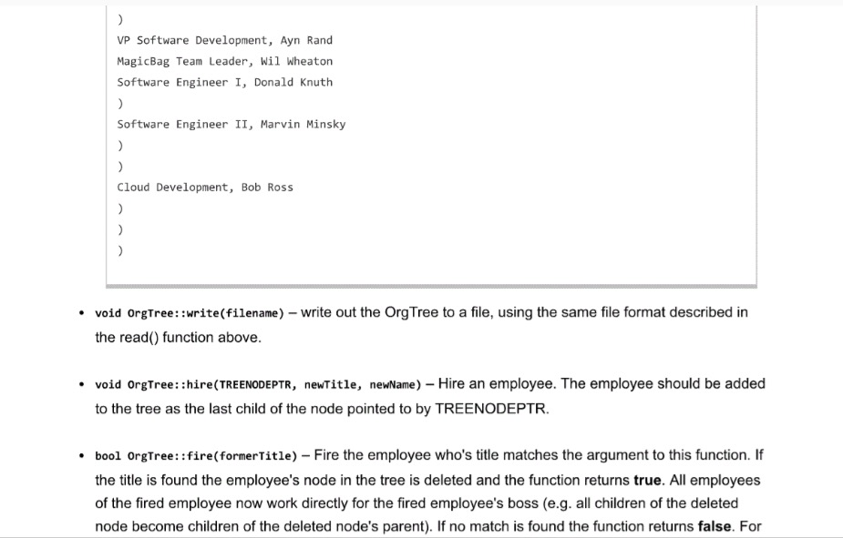 company. For example, the following organizational chart might represent the fictional company