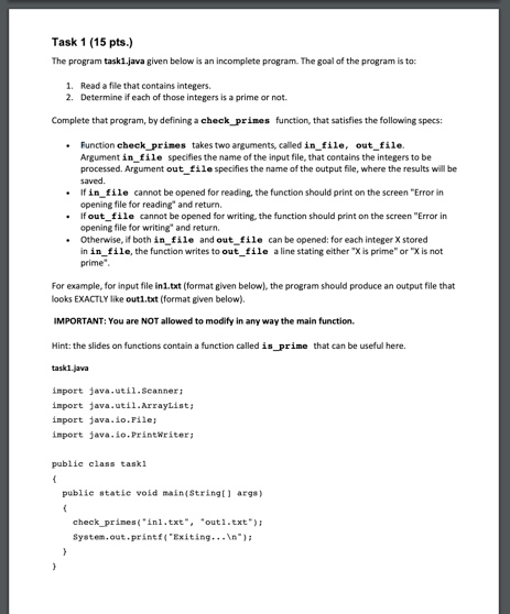 Task 1 (15 pts.) The program task1.java given below is an