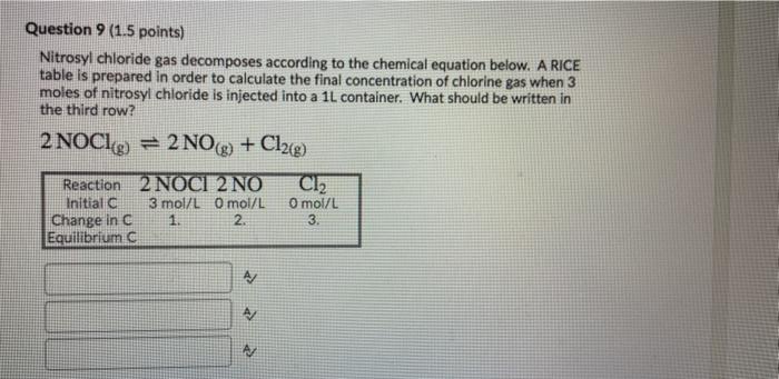 gas decomposes according to the chemical equation below. A RICE table is