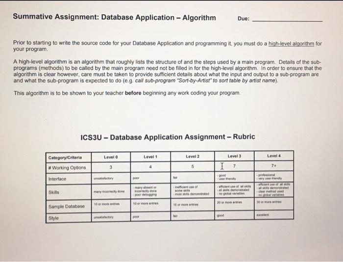 Database Application Due: Design and create a program that will allow a