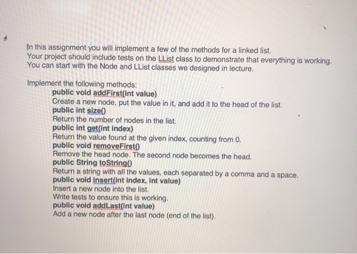 using java language In this assignment you will implement a few of