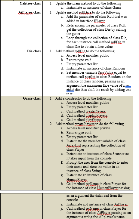 Java: Project description Based on how the real game is played we