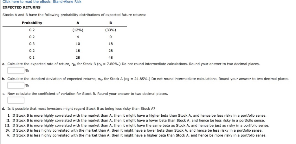 Click here to read the eBook: Stand-Alone Risk EXPECTED RETURNS Stocks