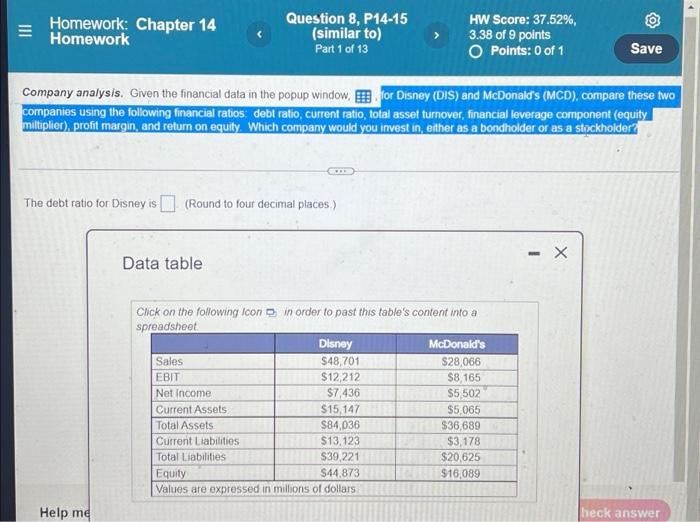 the question for the 1 - 13 part question. for Disney and