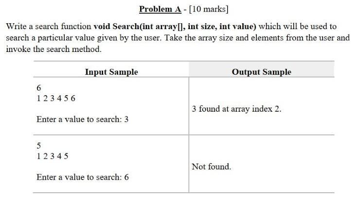 Use C program to solve this. Problem A - [10 marks] Write