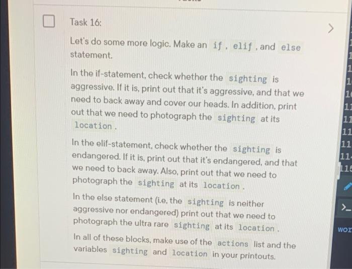 Using python. I attempted the task on line 114 but im not