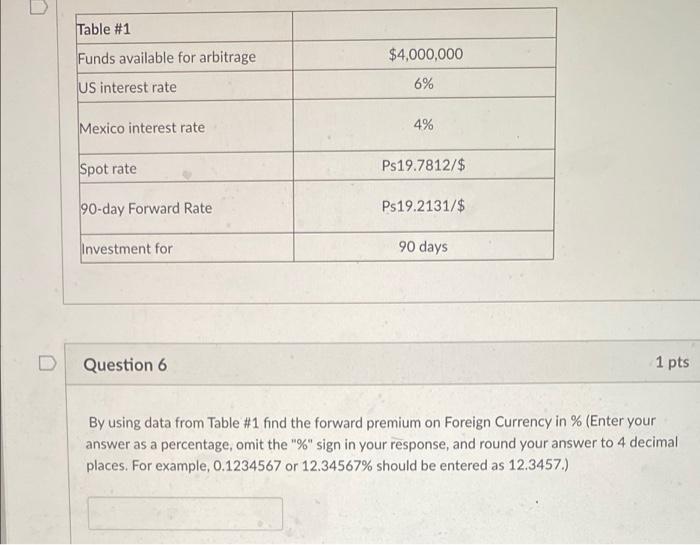 Table #1 Funds available for arbitrage $4,000,000 US interest rate 6%